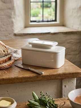 White Stoneware Butter Keeper
